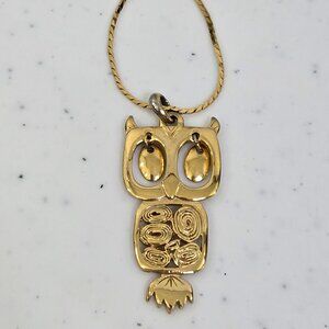 Napier Vintage Owl Necklace Gold Tone Dangle Chain Charm Animal Novelty